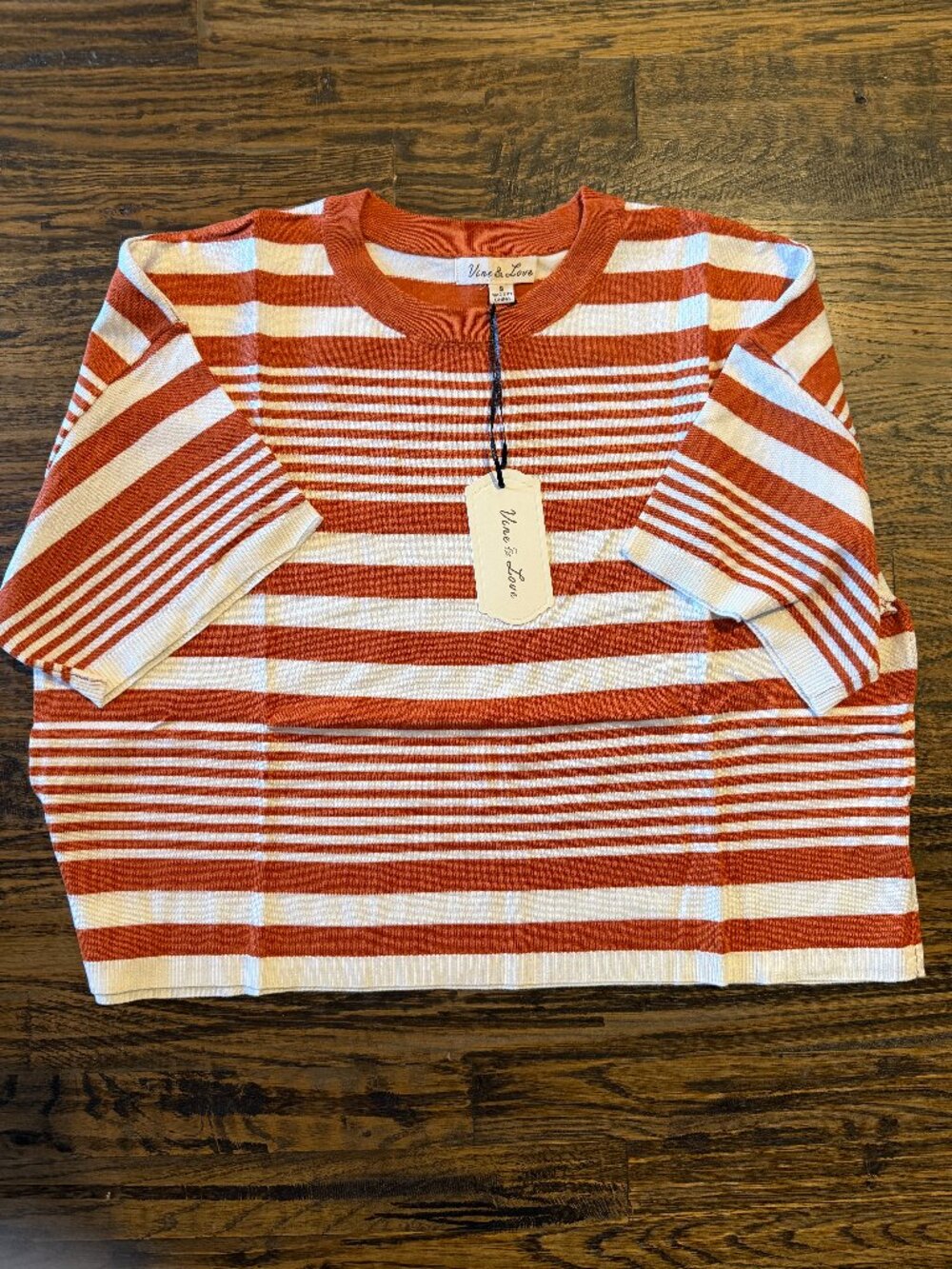 NWT Vine and Love Burnt Orange and White Striped Short Sleeve Sweater Top S M
